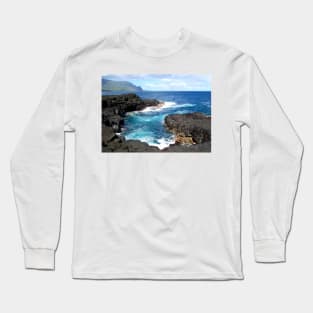 Blue Ocean Waters of Queens Bath on Kauai Hawaii Long Sleeve T-Shirt